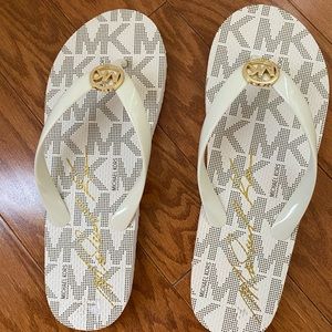 Womens White Michael Kors Flip Flops